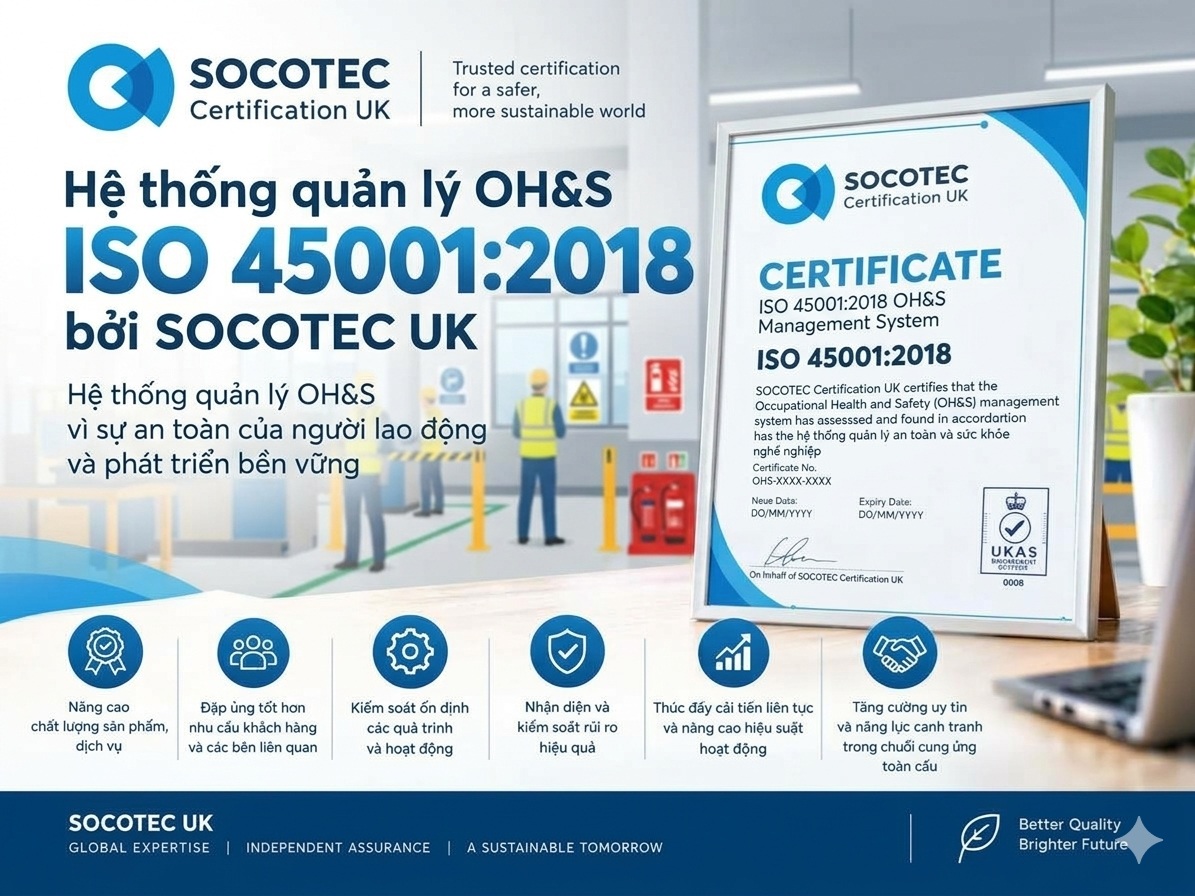 Chứng nhận ISO 45001: 2018 - Mục tiêu và Lợi ích chứng nhận ISO 45001 dấu UKAS
